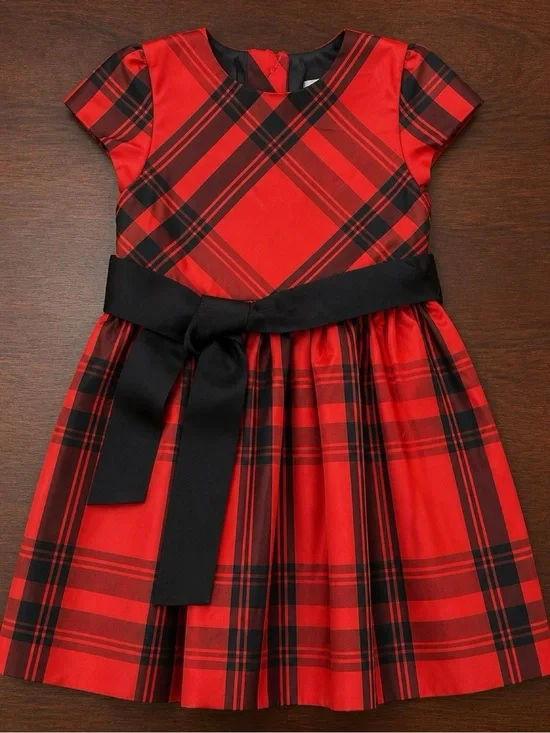 Ralph Lauren Baby Girls Red Black Plaid Holiday Party Dress 18M Bow
