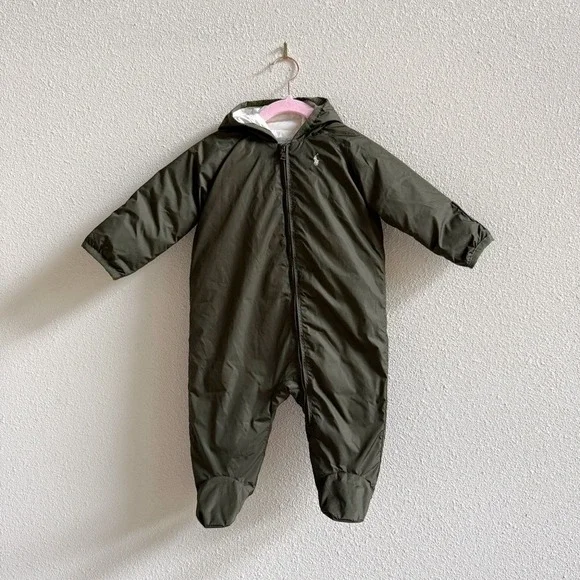 Ralph Lauren Olive Hooded Puffer Unisex Bunting Snowsuit Size 6mos