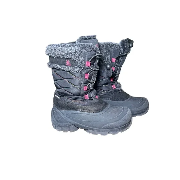 Kamik Kids Waterproof Snow Boots Black Pink Quilted‎ Fur Trim Size 2