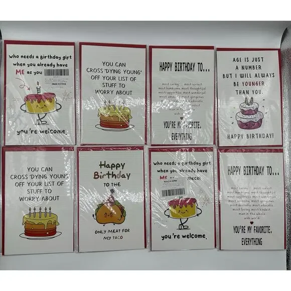 Birthday Greeting Cards with Envelopes – Set of 8 – New Sealed