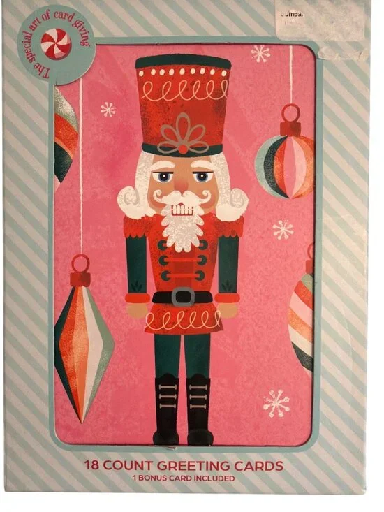 Nutcracker Theme 18 Pack Christmas Greeting Cards Envelopes Tis The Season NEW