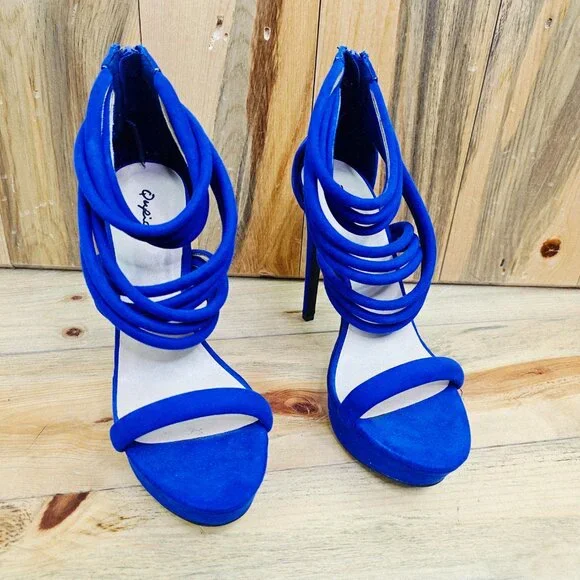Qupid Platform Blue Strappy Stiletto Heels