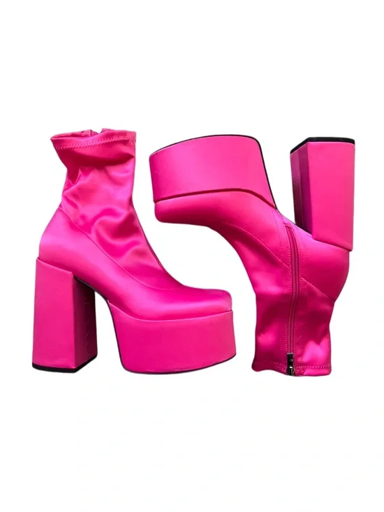 Women’s Pink Zippered Elastic Chunky Platform Highheels