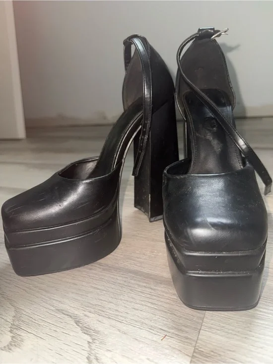 Black Platform Ankle-Strap Heels