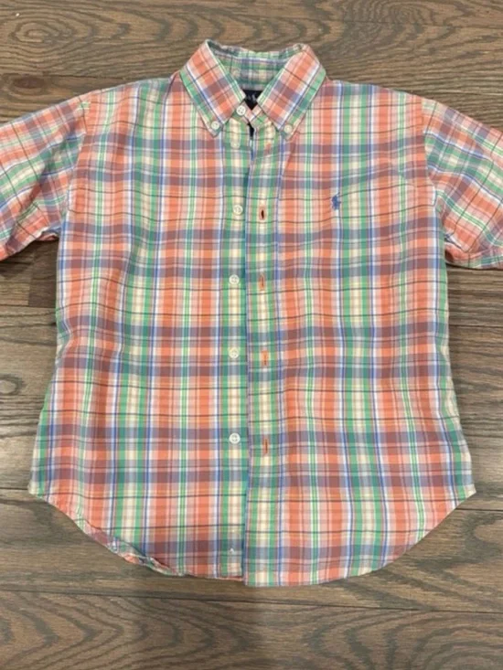 Ralph Lauren Orange, Green & Blue Plaid Button-Down Shirt