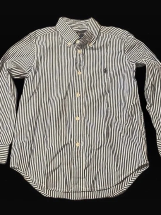 Ralph Lauren Boys Blue and White Striped Button-Down Shirt