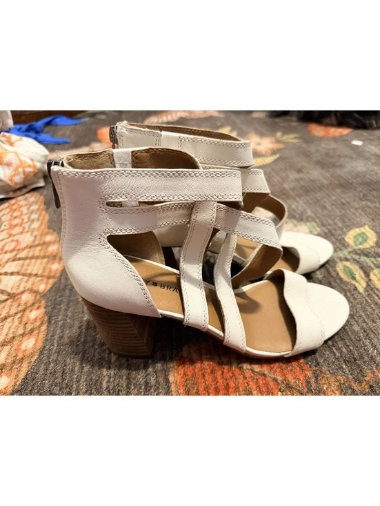 Lucky Brand White Leather Block Heel Sandals Women's Size 9