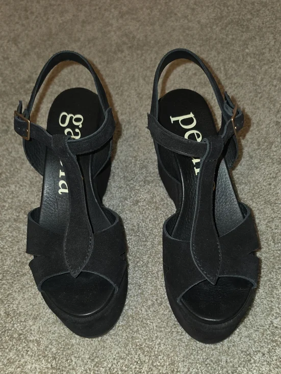 Pedro Garcia Black Suede Platform T-Strap Sandals