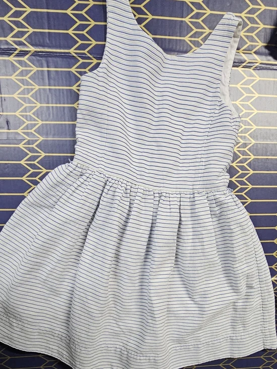 Ralph Lauren White Dress with Thin Navy Stripes - Sleeveless Casual