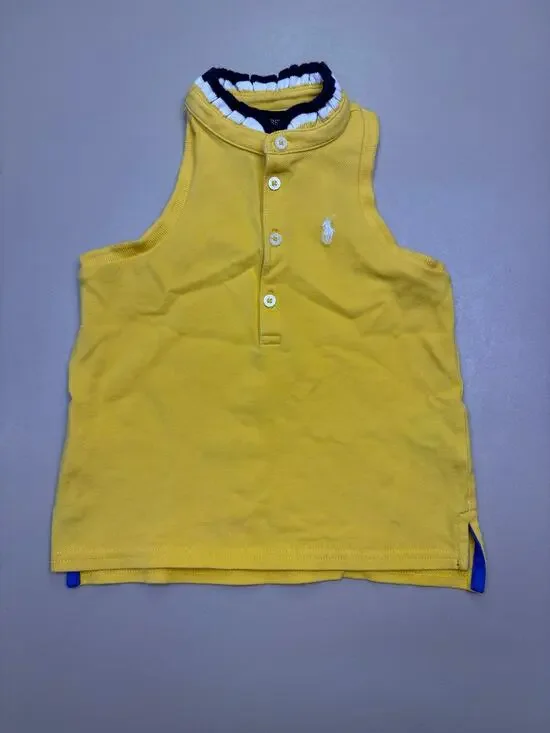 Ralph Lauren Girls 3T Yellow Sleeveless Polo Shirt Ruffle Collar Tank EUC