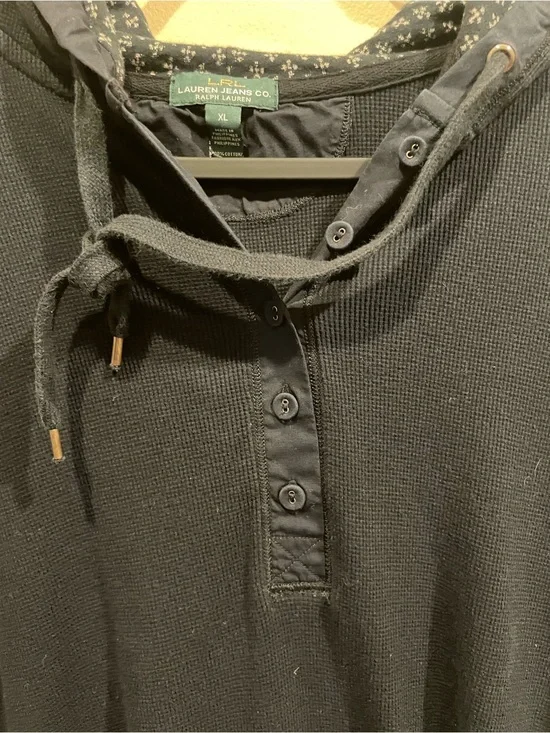 Ralph Lauren Lauren Jeans Co. Navy Blue Waffle Henley Hoodie