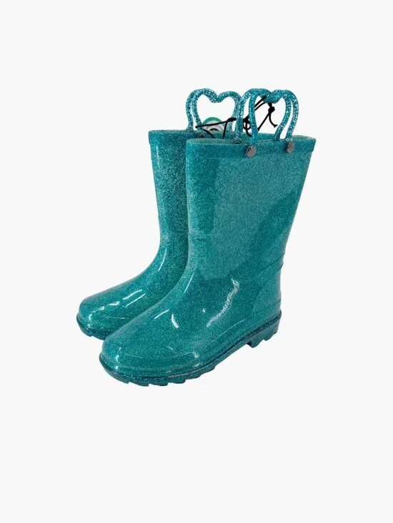 NEW Western Chief Toddler Girls' Abby Glitter Rain Boots - Teal - Size 12