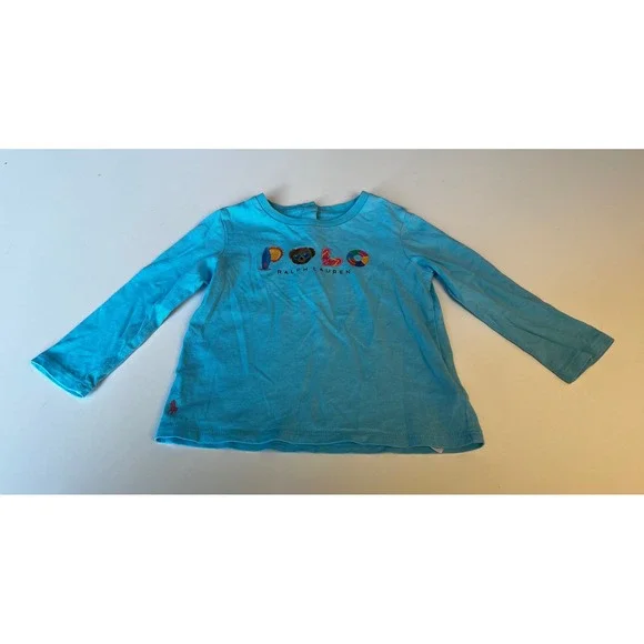 Polo Ralph Lauren Baby Long Sleeve T Shirt‎ Surf Bear Graphic Blue Sz 12mo