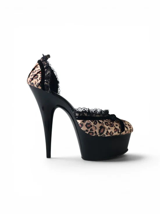 Pleaser Leopard Print Lace Trim Platform Pumps 8