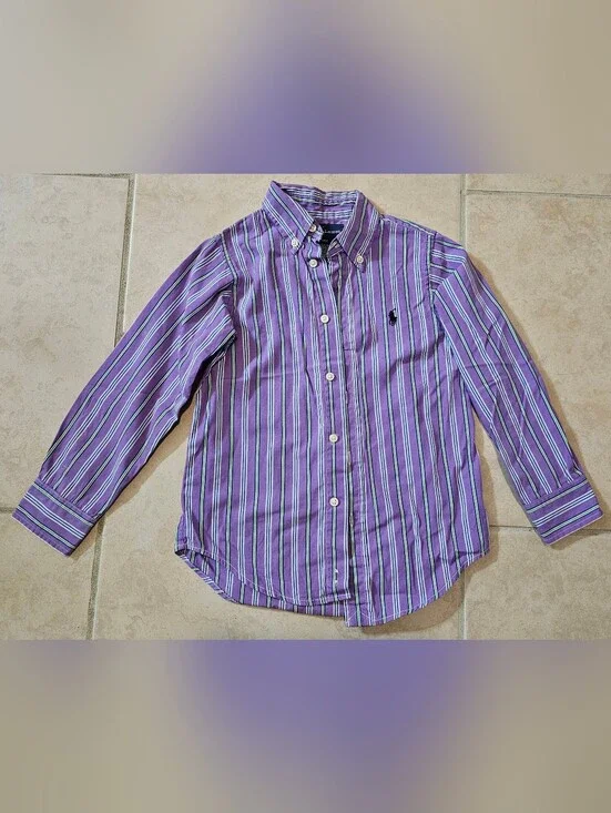 RALPH LAUREN Todler Boys Long Sleeve Purple Green Cotton Dress Shirt Size 4T