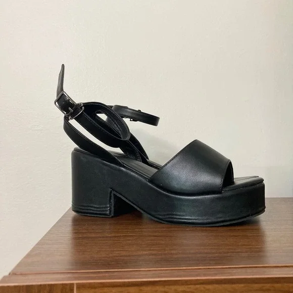 Y2K Grunge Black Chunky Platform Block Heel Ankle Strap Sandals EUR 38 US 7.5