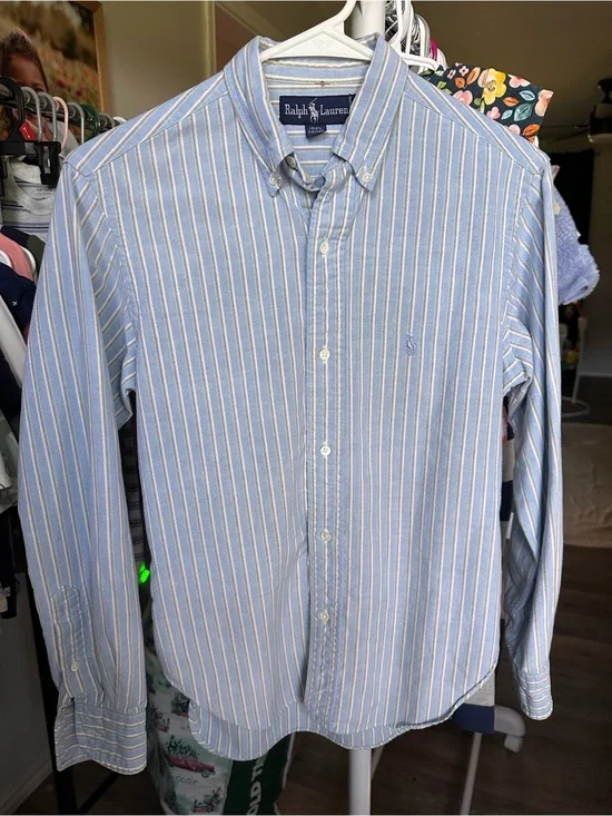 Ralph Lauren Light Blue and White Striped Button-Down Shirt
