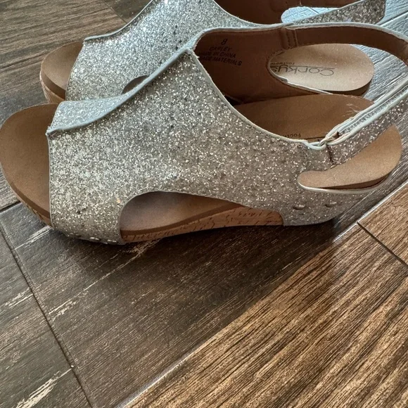 Corkys Silver Glitter Platform Slingback Sandals
