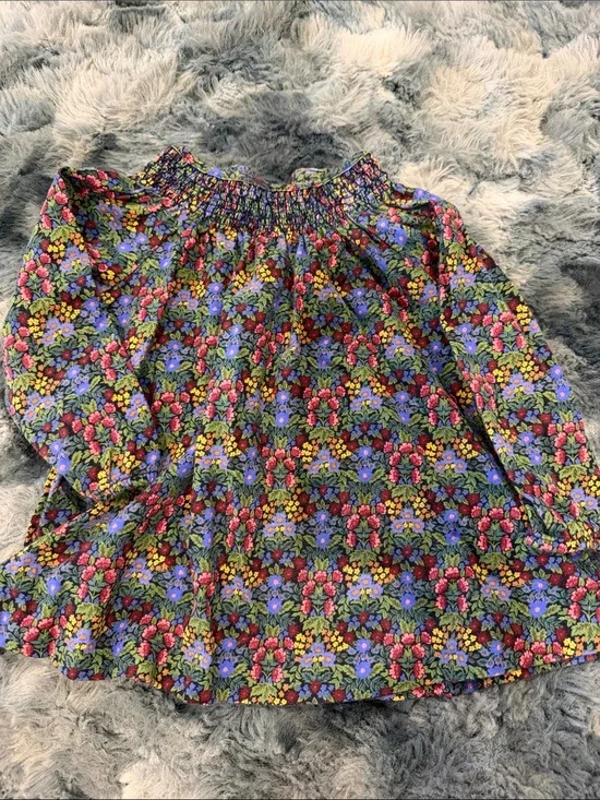 Ralph Lauren Girls Floral Smocked Neck Top - Purple, Red, Yellow, Green