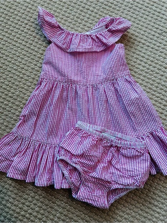 Ralph Lauren Pink & White Seersucker Dress with Bloomers - excellent shape, 12 m