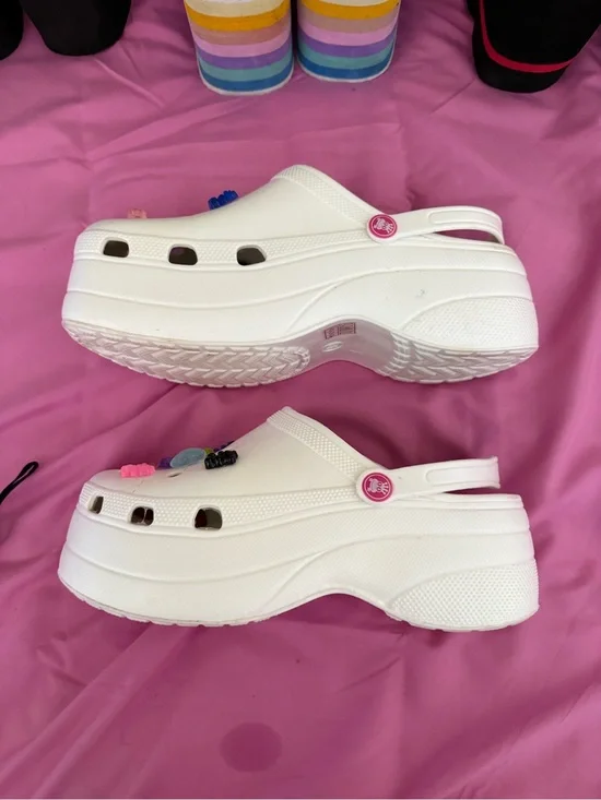 White Platform Clog Sandals with Decorative Charms