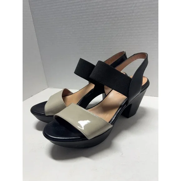 Wonders Mas Amor Por Favor Platform Sandals Black Beige Leather Spain 39 8.5