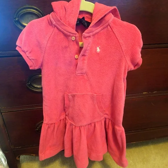 Sz 18-24 Months Ralph Lauren hooded pink terry dress Or Beach Coverup