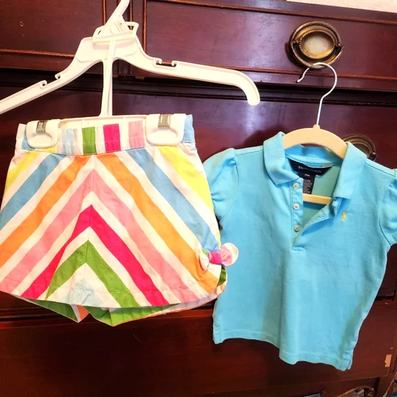 Sz 18-24 Months Ralph Lauren Blue Polo & Gymboree Striped Skort Outfit