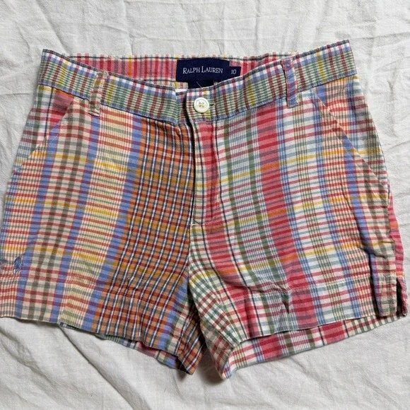 Ralph Lauren Madras Plaid Shorts Girl's Size 10 Pony Logo