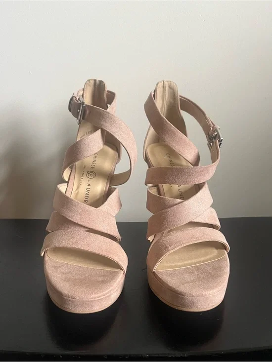 Chinese Laundry Blush Pink Suede Crisscross Platform Sandals