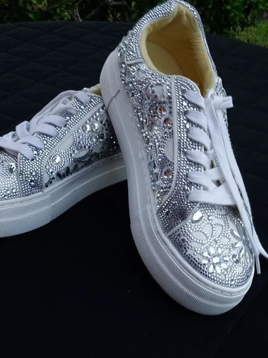 Lovely SB-Lenon Floral Rhinestone Platform Tennis Shoes 8M