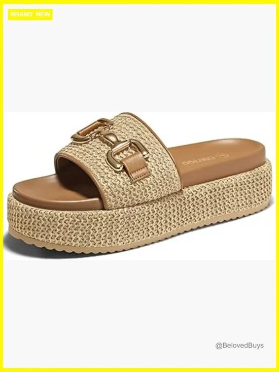 Women's Platform Sandals Raffia Espadrilles Slip On Open Toe Beach