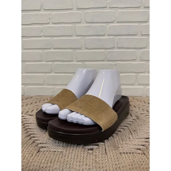 Donald Pliner Metallic Suede Slide Sandals Bronze Platform Size 8, Brown