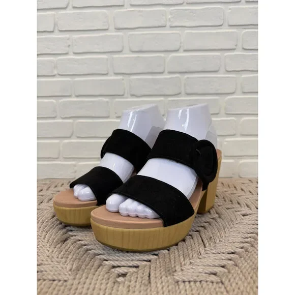 Dr. Scholl's Bayside Platform Sandals Black Suede-Look Size 7.5