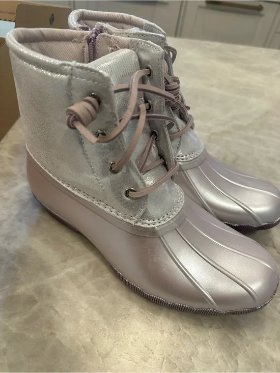Girl’s Sperry Shimmery Light Pink Waterproof Duck Boots