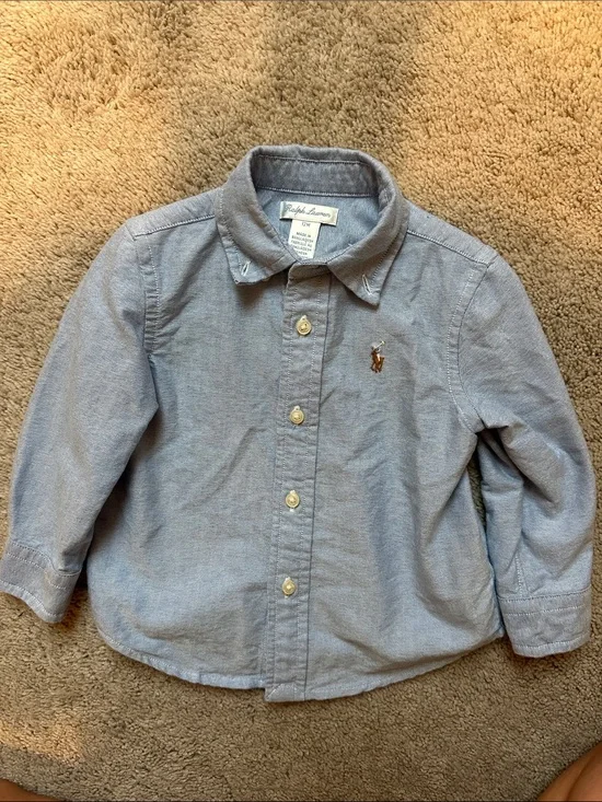 Worn once - Ralph Lauren 9-12M Light Blue Boys' Button-Down Oxford Shirt