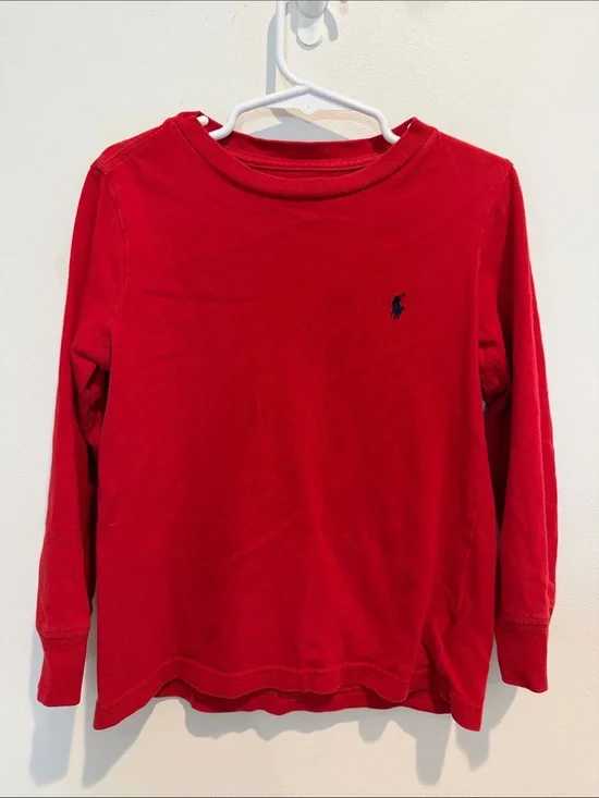 Kids Ralph Lauren Bright Red Long-Sleeve Tee with Navy Pony