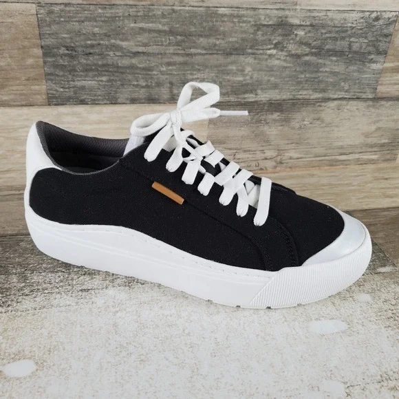 Dr Scholls Time Off Womens Shoes Sz 7.5 M Black Canvas Platform Lace Up Sneaker