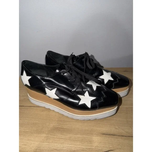 Stella McCartney Platform Star Lace-Up Shoes Black White Women‎ EU 38 L