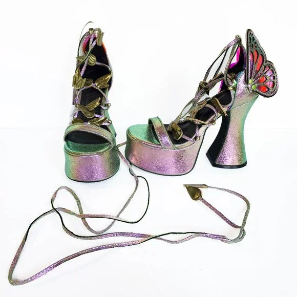 Club Exx Pixie Queen Butterfly Platform Heels Size 5 Iridescent‎ Rave Fairycore