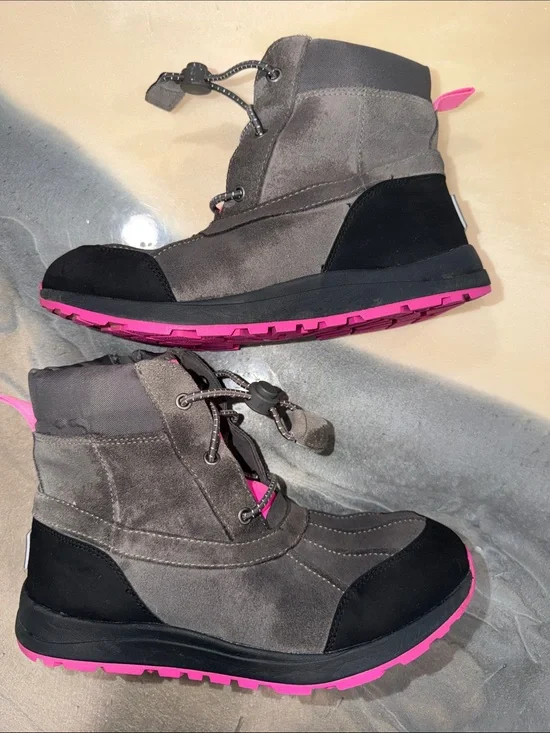 UGG Gray and Pink Waterproof Lace-Top Snow Boots