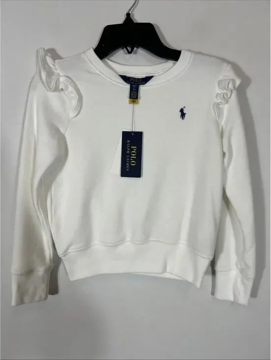 $60 Polo Ralph Lauren Girls White Fleece Ruffle Sweatshirt. Size S (7)