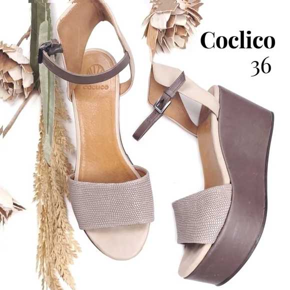 Coclico Cream Tan Brown Platform Sandals  Sz 36