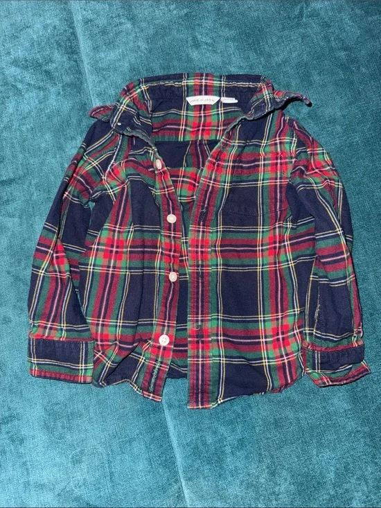 Janie & Jack Navy, Red & Green Plaid Button-Down Kids Shirt