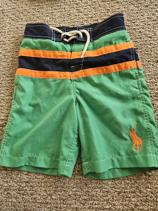 Ralph Lauren Polo Kids Green Orange Swim Shorts/Swim Trunks - Size Small, 7yo