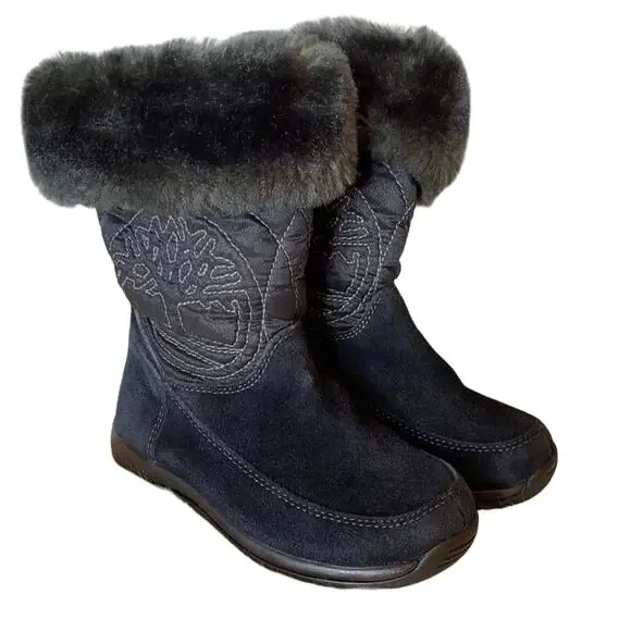 Timberland Hollyberry Leather Suede Fur Pull On Winter Snow Boots Size 9