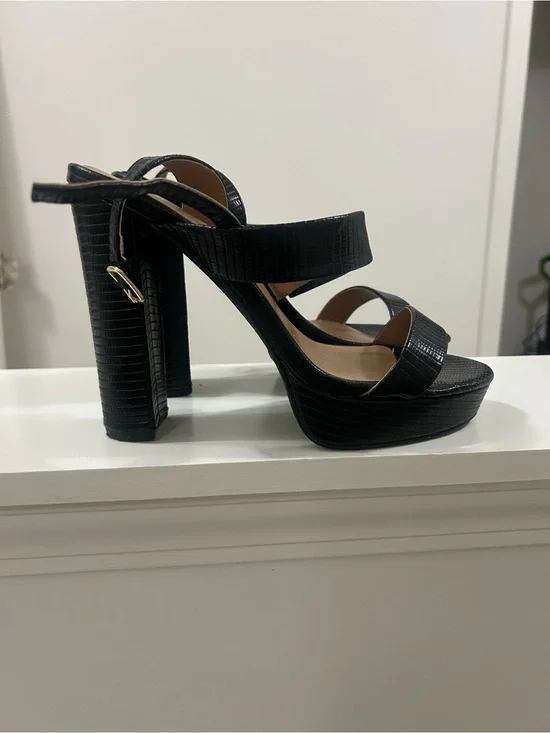 Black Platform Block Heel Sandals Qupid