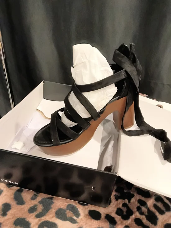 torrid Black Suede Strappy Platform Heels with Wrap Tie