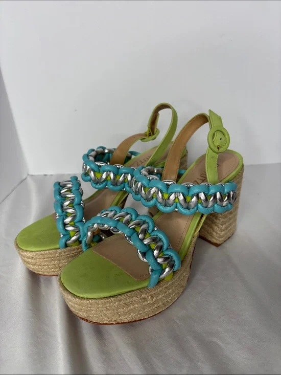 Schutz Juliet Heels in Lime Suede Leather Size 8.5B  Party Ready Vacation