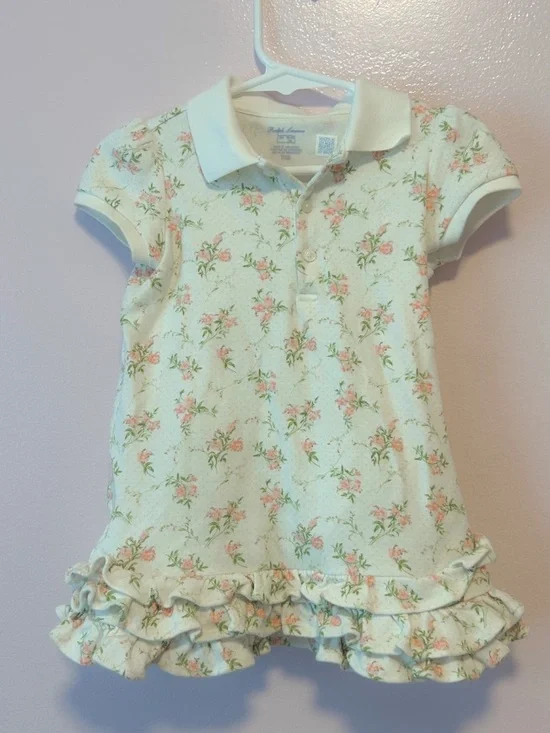 Ralph Lauren Cream Polo Dress with Pink Floral Print Sz 18 Mo